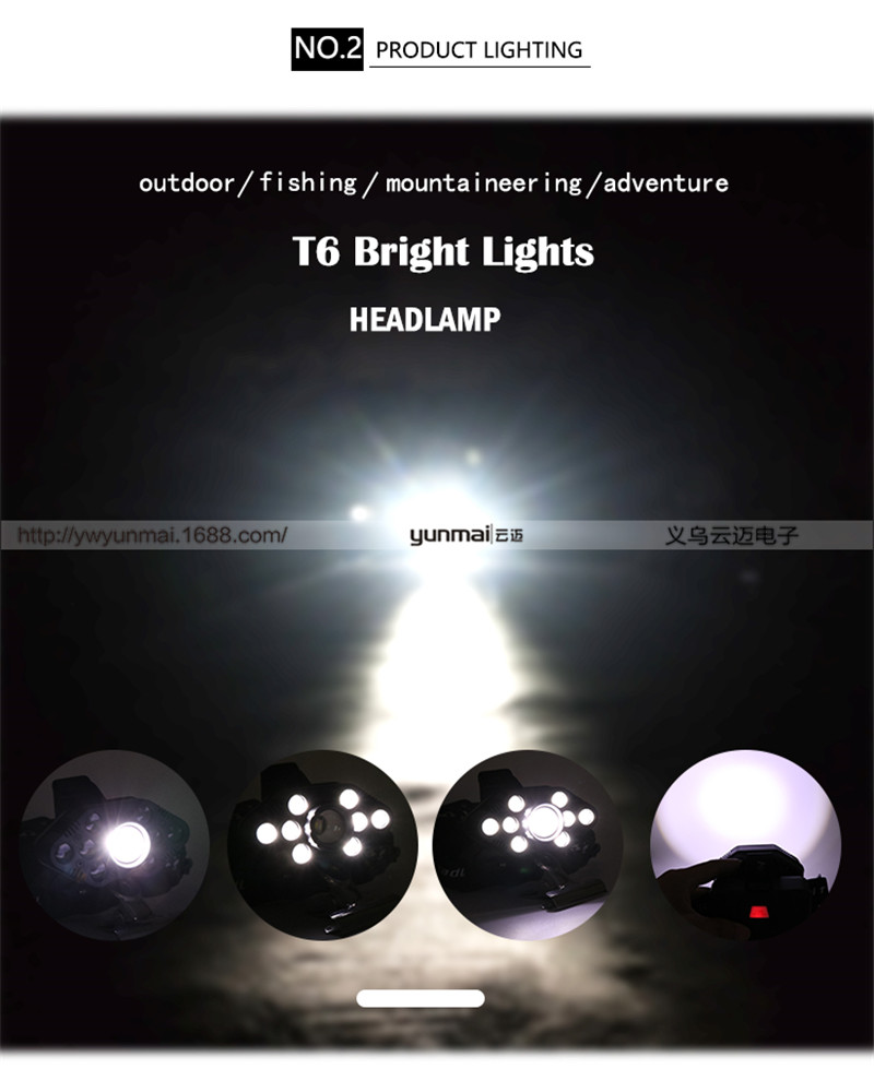  2T6 headlights USB charging outdoor night fishing lights strong light outdoor headlights rotation zoom LED headlights
