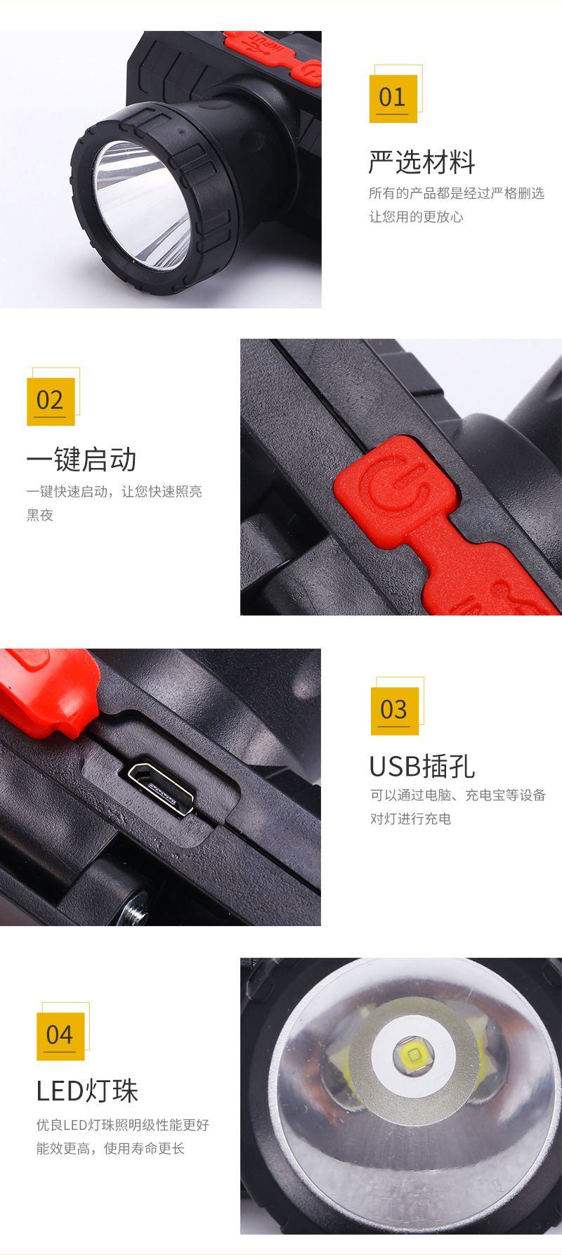 The New LED Light Long-Range Illumination Plastic Headlights Rechargeable Outdoor Head-Mounted Torch Night Fishing Headlight