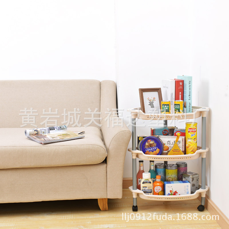 826 Kitchen Bathroom Living Room Bedroom Tripod Pulley Multi-Layer Plastic Shelf Storage Rack