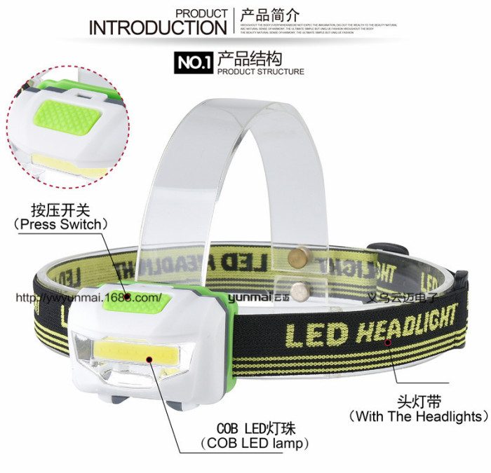 LED mini headlights COB outdoor emergency headlights AAA battery headlight