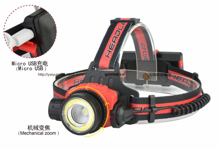 T6 glare headlight T6 + COB emergency headlights USB charging headlights warning headlights