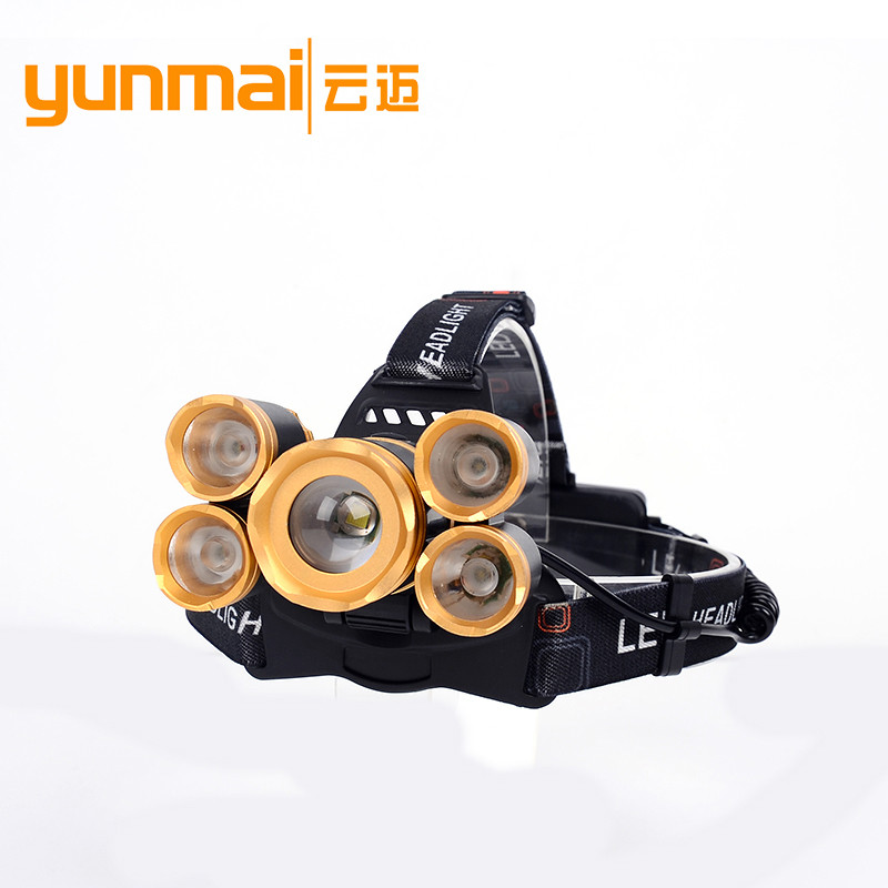Wholesale 5LED headlights T6 light rechargeable headlights fishing lights super bright zoom 5 lamp lights