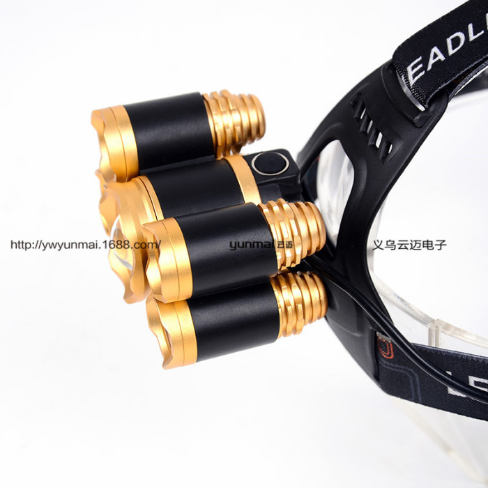 Wholesale 5LED headlights T6 light rechargeable headlights fishing lights super bright zoom 5 lamp lights