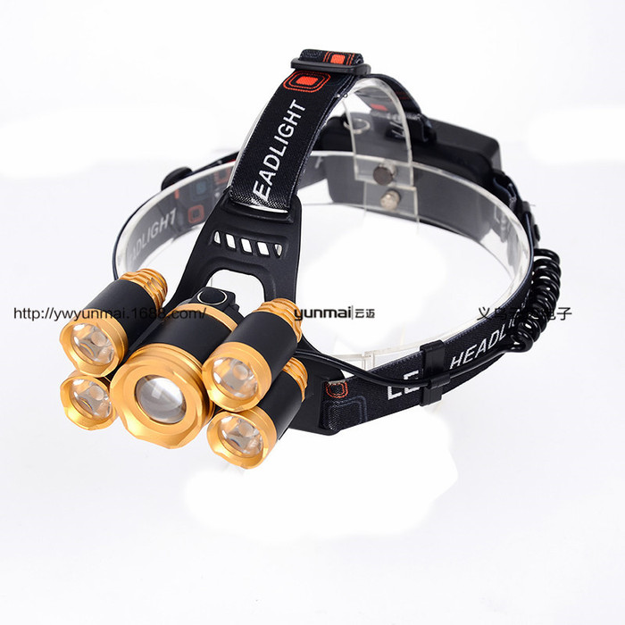 Wholesale 5LED headlights T6 light rechargeable headlights fishing lights super bright zoom 5 lamp lights