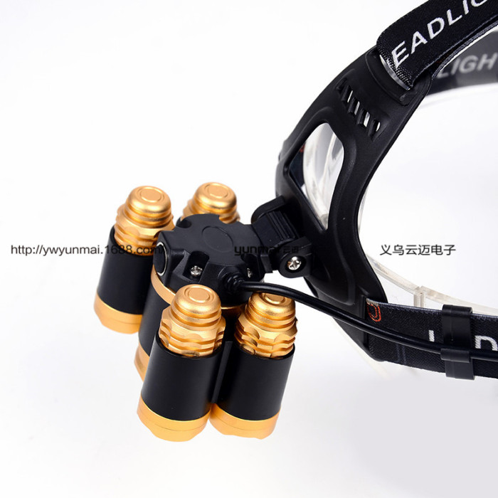 Wholesale 5LED headlights T6 light rechargeable headlights fishing lights super bright zoom 5 lamp lights