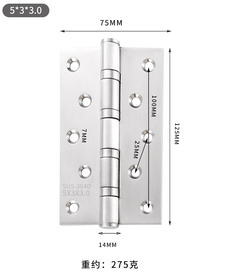 Stainless Steel Flat Open Sub-Mother Hinge Bedroom Door Wooden Door Hardware Bearing Hinge Mute 4-Inch 5-Inch Thickened Door Folding Stainless Steel Flat Open Sub-Mother Hinge Bedroom Door Wooden Door Hardware Bearing Hinge Mute 4-Inch 5-Inch Thickened Door Folding