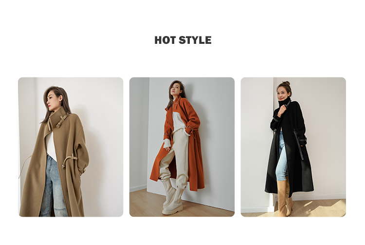 2021 Autumn and Winter New Reversible Cashmere Coat Women's Bearing Leather Patchwork Mid-Length Lazy Noble Woolen Coat for Women