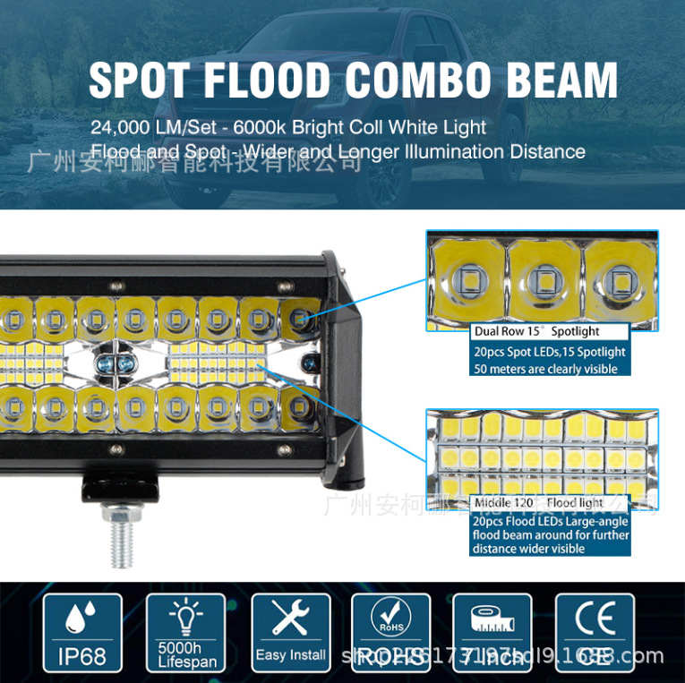 Cross-Border Dedicated 120W Automobile LED Working Lamp Three Rows of 7-Inch Fog Headlights Cross-Border Dedicated 120W Automobile LED Working Lamp Three Rows of 7-Inch Fog Headlights