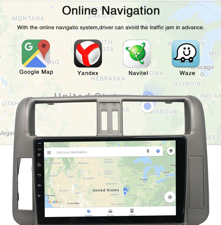 Applicable to Overseas 10-13 Toyota Prado Navigator GPS Android Large Screen Reversing Image All-in-One Machine MP5