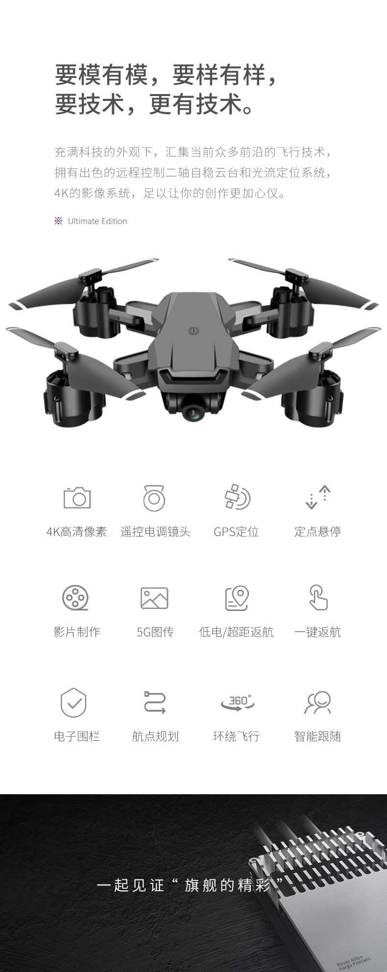 HR Folding UAV H3gps Ultra-Long Life Battery UAV Aerial Photography Aircraft HD 4K
