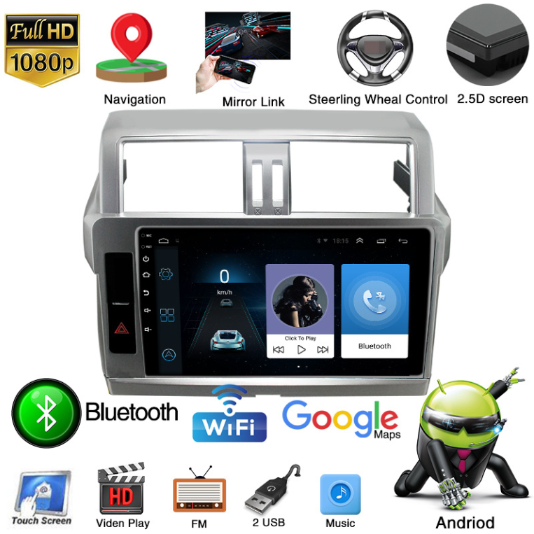 For Overseas 14-17 Paragraph Toyota Prado Navigator GPS Android Screen Reversing Video Analytics MP5