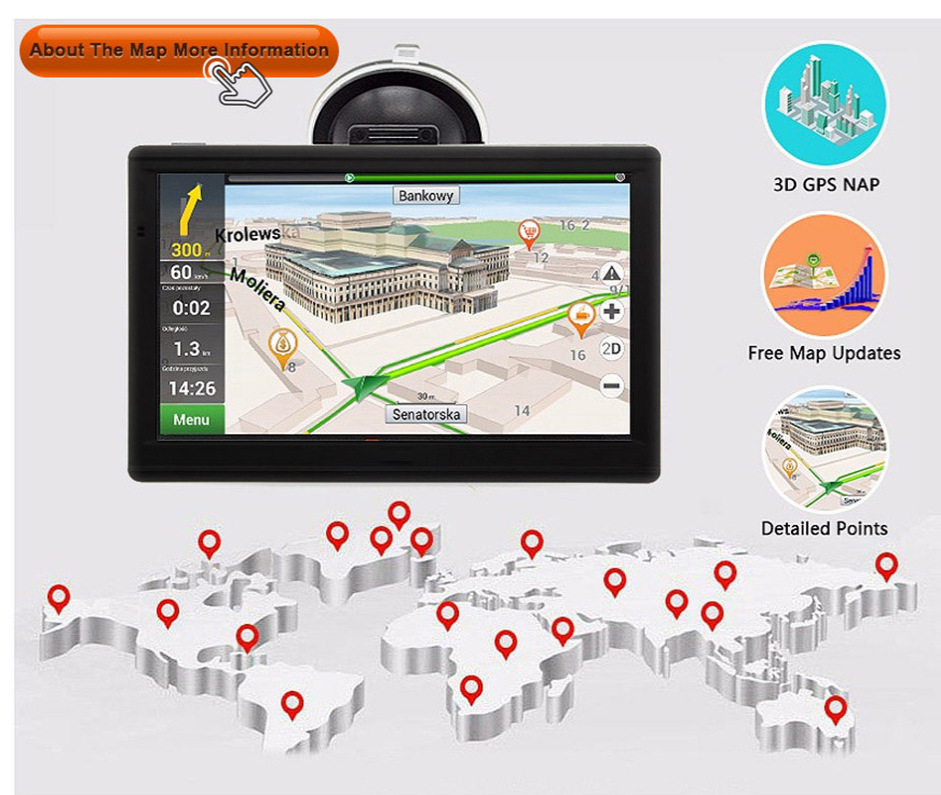 7Inch GPS Navigation 8G4G 128M Navigator GPS 7Inch HD Navigator 8G Support MultiLanguage