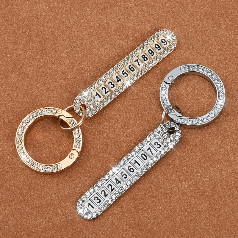 Car Diamond Keychain Car Key Pendant with Anti-Lost Phone Number Sign Men and Women Exquisite Key Ring Pendants