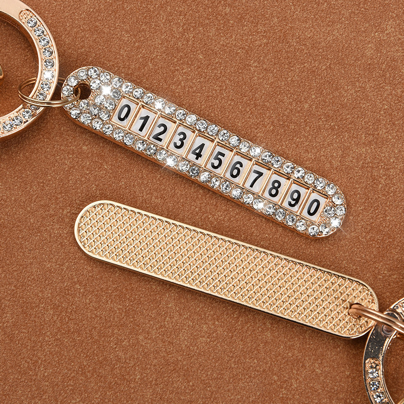 Car Diamond Keychain Car Key Pendant with Anti-Lost Phone Number Sign Men and Women Exquisite Key Ring Pendants