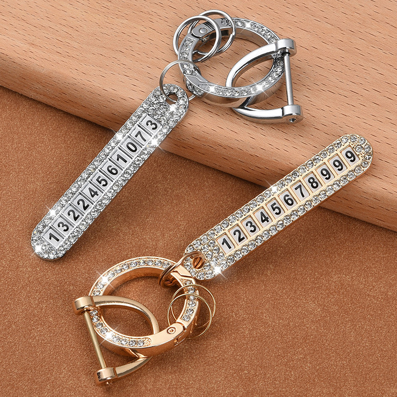 Car Diamond Keychain Car Key Pendant with Anti-Lost Phone Number Sign Men and Women Exquisite Key Ring Pendants