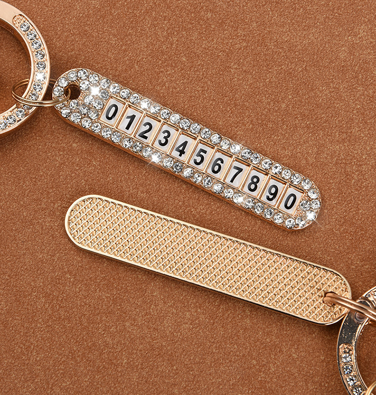 Car Diamond Keychain Car Key Pendant with Anti-Lost Phone Number Sign Men and Women Exquisite Key Ring Pendants