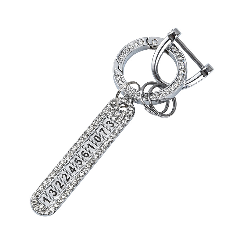 Car Diamond Keychain Car Key Pendant with Anti-Lost Phone Number Sign Men and Women Exquisite Key Ring Pendants