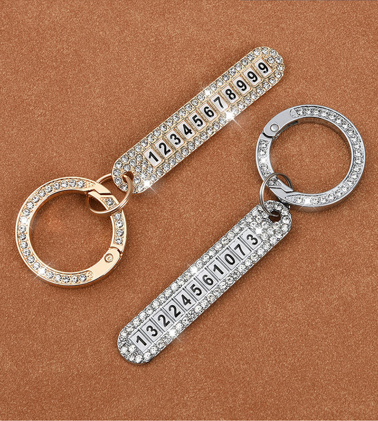 Car Diamond Keychain Car Key Pendant with Anti-Lost Phone Number Sign Men and Women Exquisite Key Ring Pendants