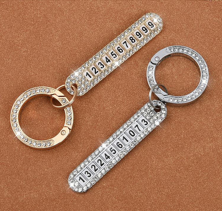 Car Diamond Keychain Car Key Pendant with Anti-Lost Phone Number Sign Men and Women Exquisite Key Ring Pendants