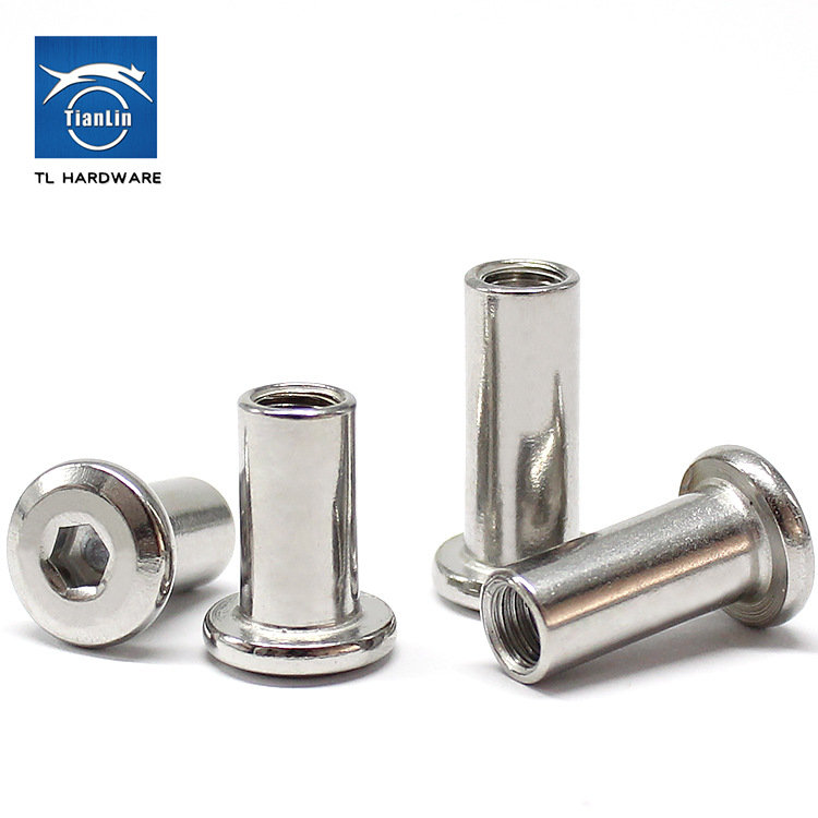 304 Stainless Steel Oblique Flat Head Hexagon Side Lock Nut Combination Butt Screw Pair Knock Plywood Nut M4-M8