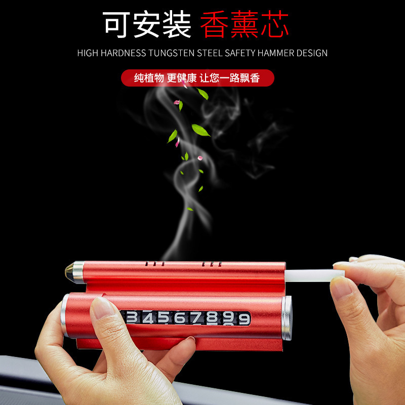 Stop Sign Safety Hammer Number Aromatherapy Mobile Phone Holder Parking Card Car Multifunction for Car