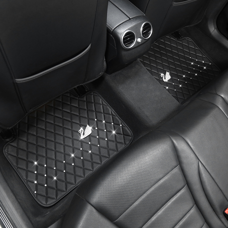 Car Foot Mat Swan Diamond Leather Universal Automobile Ground Mat Waterproof Easy to Clean Men and Women Universal Foot Pad Washable