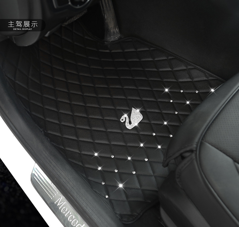 Car Foot Mat Swan Diamond Leather Universal Automobile Ground Mat Waterproof Easy to Clean Men and Women Universal Foot Pad Washable
