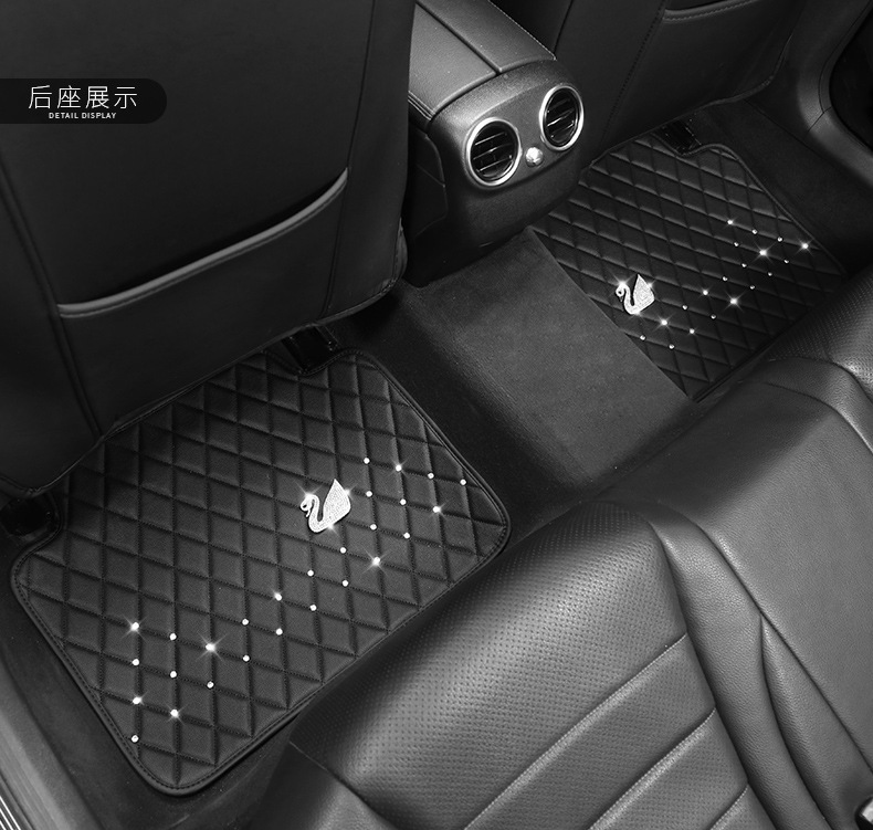 Car Foot Mat Swan Diamond Leather Universal Automobile Ground Mat Waterproof Easy to Clean Men and Women Universal Foot Pad Washable
