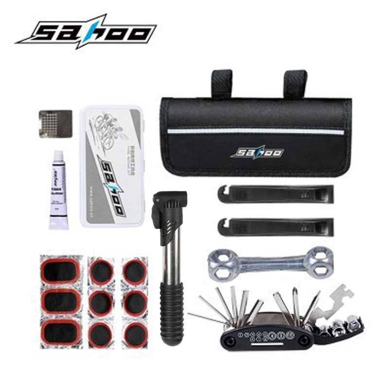 Sahoo Mountain Bike Multifunctional Portable Repair Kit Bicycle Inner and Outer Hexagon Tire Repair Kit Tire Pump