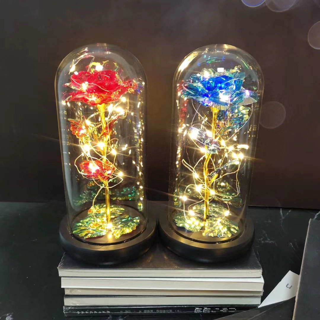 Glass Cover Color Gold Foil Rose Switch Lights Color Gift Box Valentine&#039;s Day Gift Cross-Border Amazon Wholesale