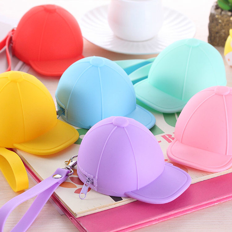 Korean Cute Cartoon Candy Color Baseball Cap Coin Bag Mini Hat Key Case Silicone Female Coin Clutch