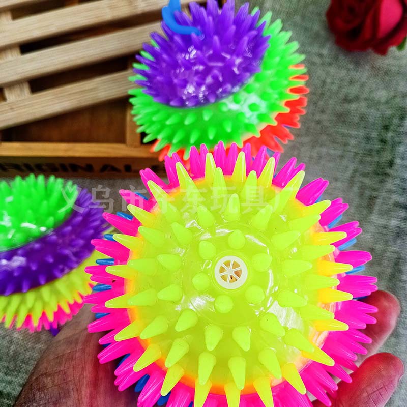 Large Flash Acanthosphere Luminous Massage Ball Squeeze and Sound with Light with Rope Whistle Elastic Ball Luminous Toy Manufacturer