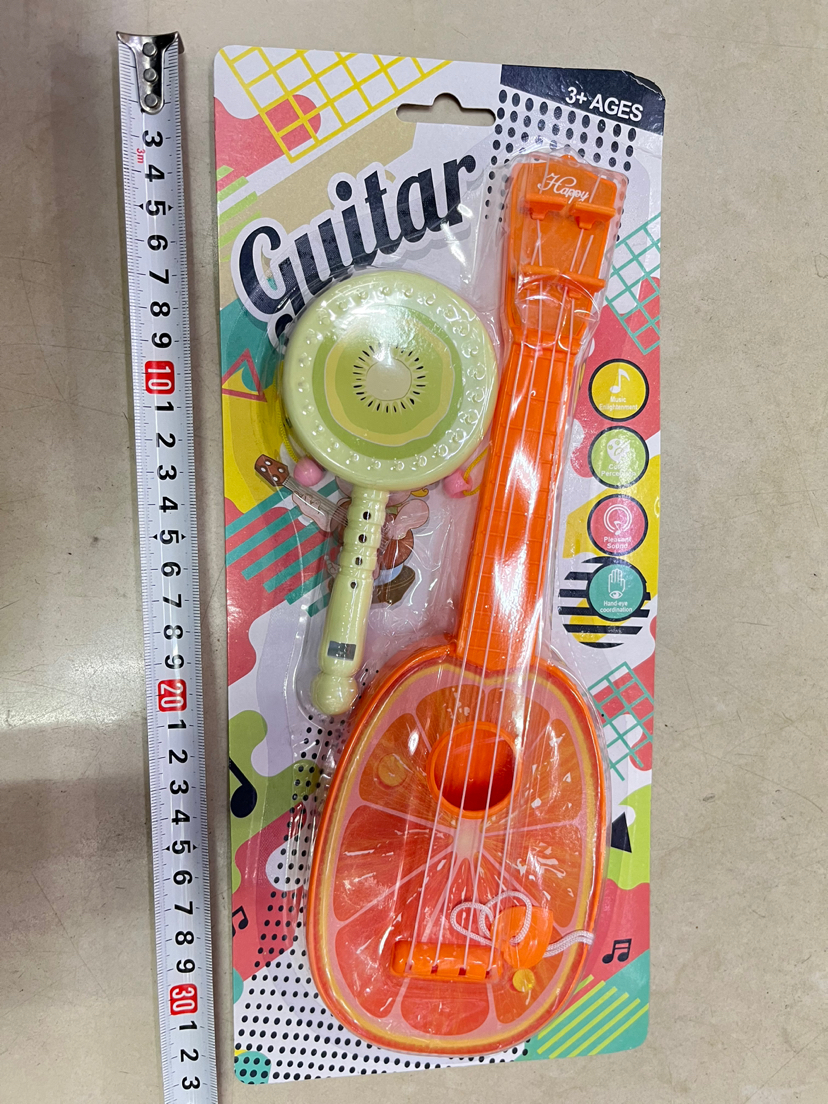 New Children&#039;s round Fruit Ukulele + Whistle Swinging Drum Toy Suction Board Packaging