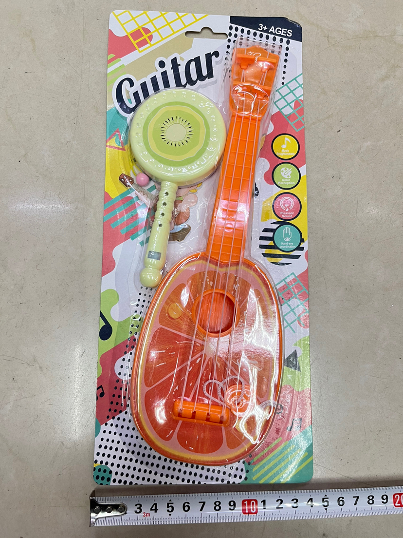 New Children&#039;s round Fruit Ukulele + Whistle Swinging Drum Toy Suction Board Packaging