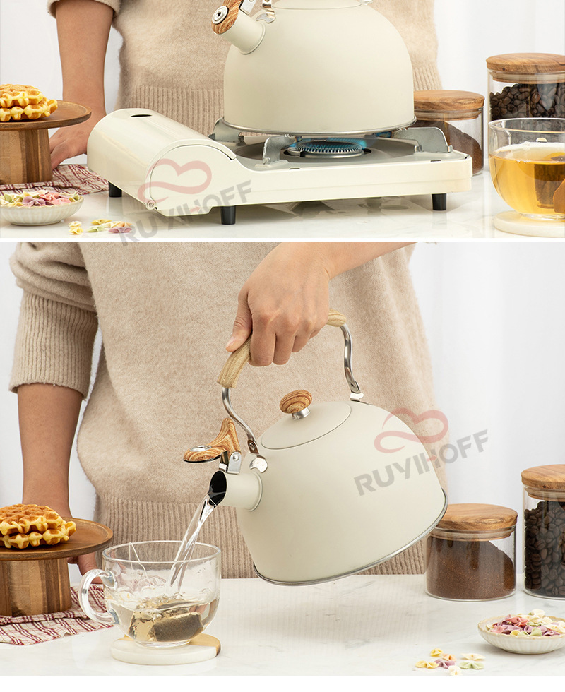 Amazon Cross-Border Whistle Kettle Beige 5L Flat Sound Pot Wholesale European Stainless Steel Whistle Pot