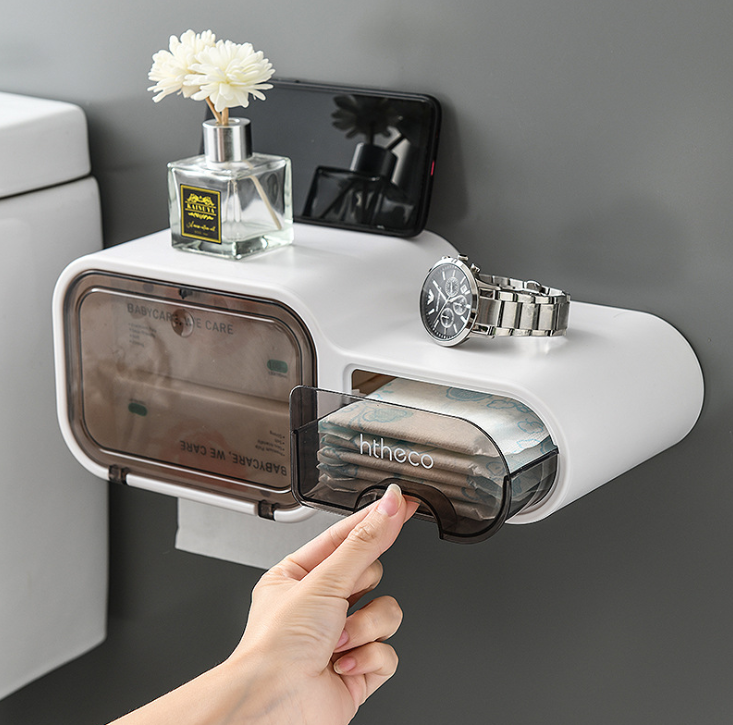 Creative Multi-Functional Whistle Tissue Box Buckle Button Type Semi-Permeable Film Clear Punch-Free Storage Box