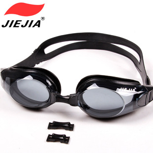 Jiehu Goggles One-Piece Earplugs Waterproof Anti-Fog HD Myopia Adult Swimming Goggles Large Frame Electroplating Swimming Glasses