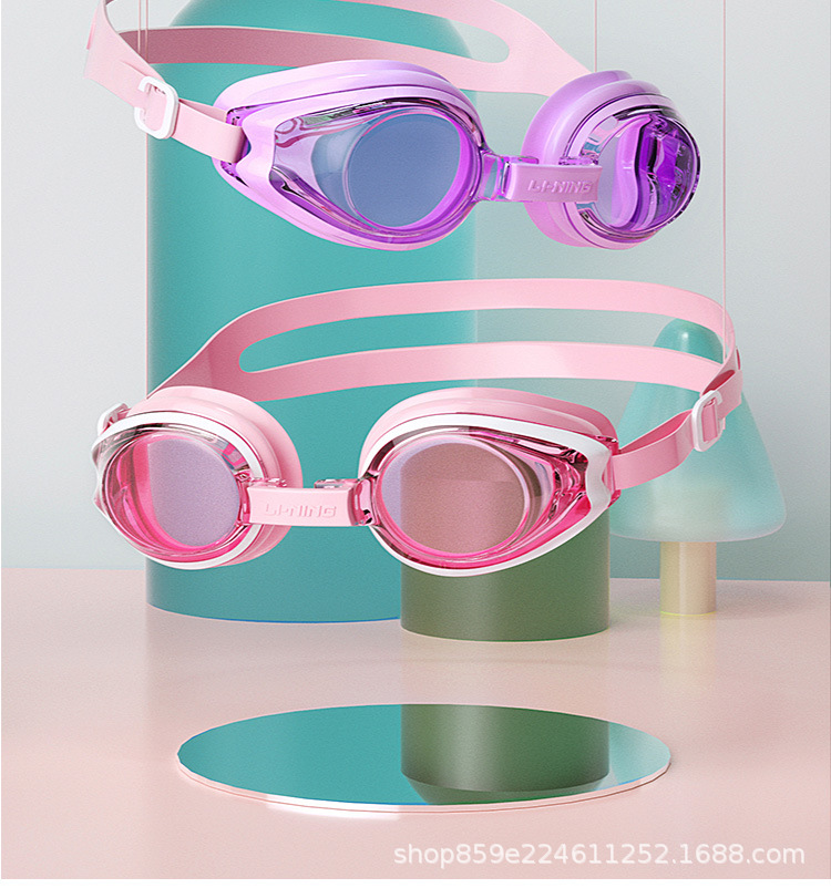 Li Ning Children Boys and Girls Swimming Glasses Large Frame Waterproof Anti-Fog HD Professional Youth Swimming Goggles Swimming