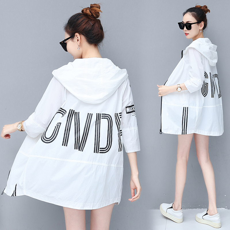 New Summer Sun Protective Clothes Women&#039;s Mid-Length Thin Cardigan Jacket Long-Sleeved Outdoor Sun-Protective Clothing Printing Loose Sun-Protection Shirt