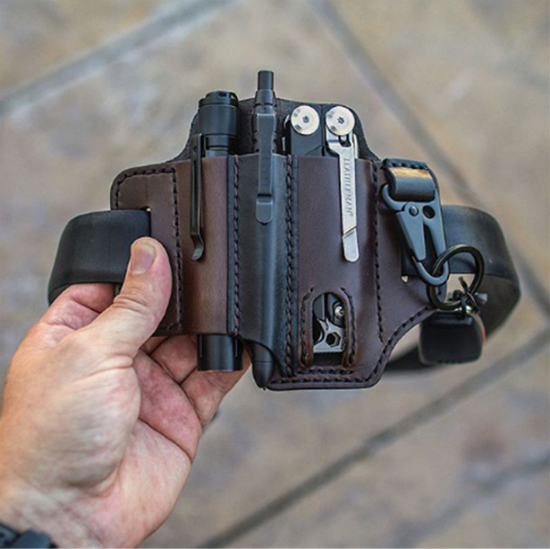 Stock Cowhide EDC Tactical Tool Leather Sheath Outdoor Survival Flashlight Pen Storage Waist Bag SelfDefense Waist Bag