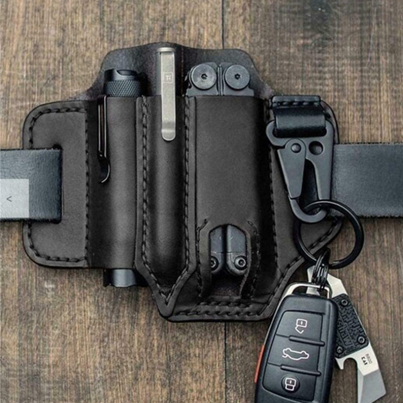 Stock Cowhide EDC Tactical Tool Leather Sheath Outdoor Survival Flashlight Pen Storage Waist Bag SelfDefense Waist Bag