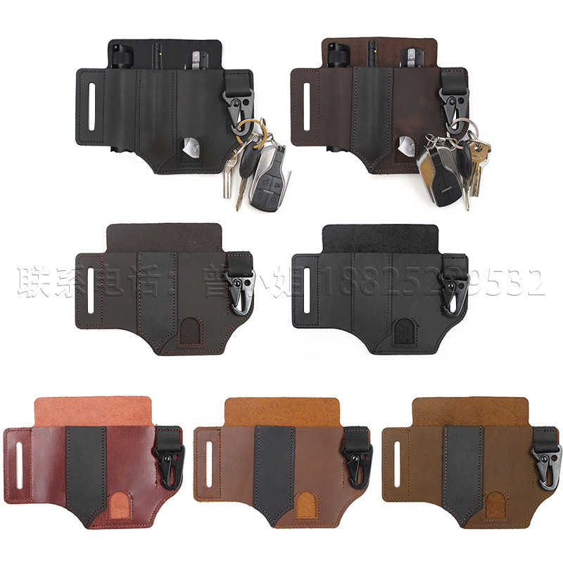 Stock Cowhide EDC Tactical Tool Leather Sheath Outdoor Survival Flashlight Pen Storage Waist Bag SelfDefense Waist Bag