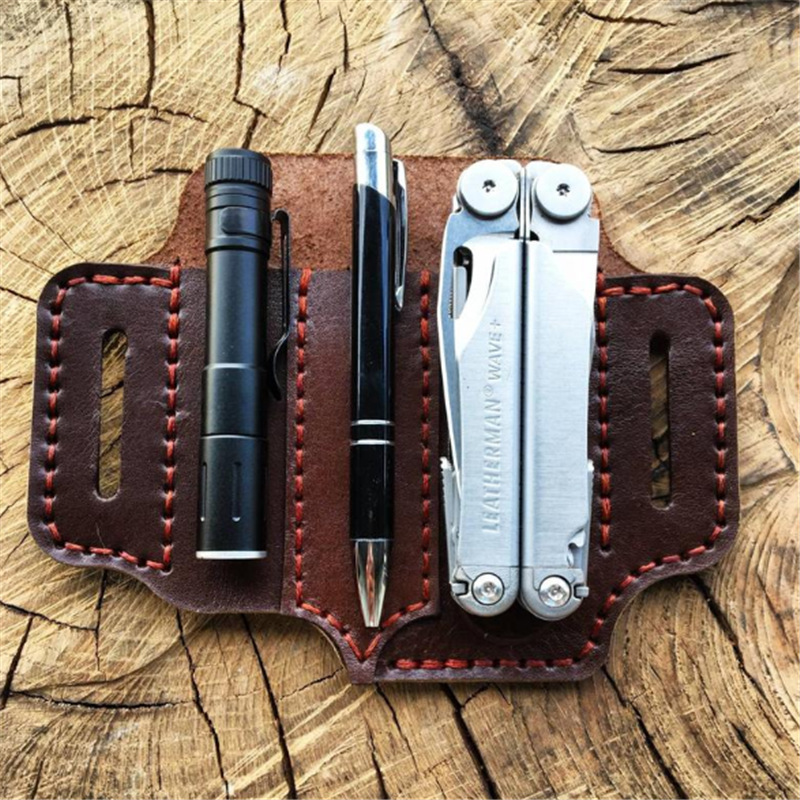 Retro Leather EDC Tactical Tool Storage Leather Case Waist Hanging Outdoor Survival Kit One Piece Dropshipping