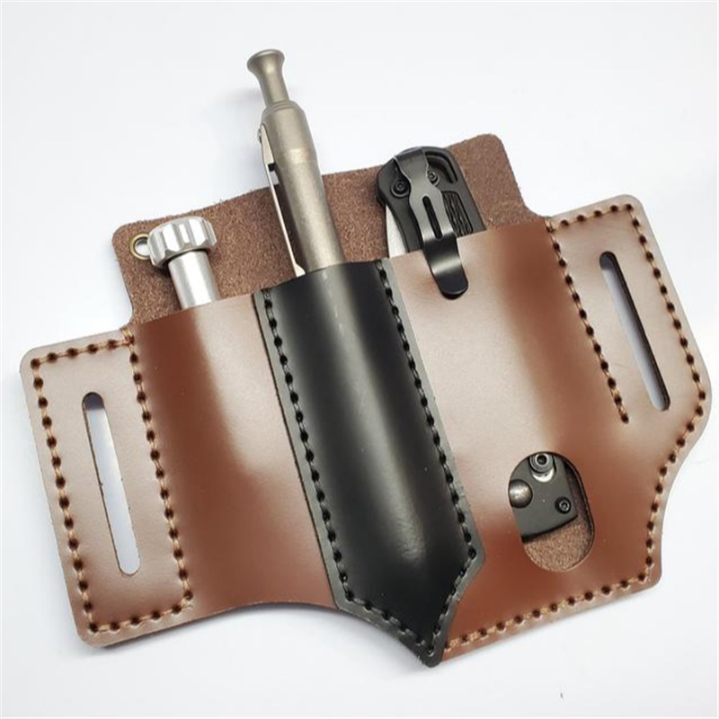 Retro Leather EDC Tactical Tool Storage Leather Case Waist Hanging Outdoor Survival Kit One Piece Dropshipping