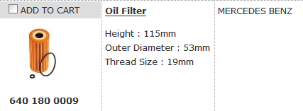 Oil Filter 640 180 0009