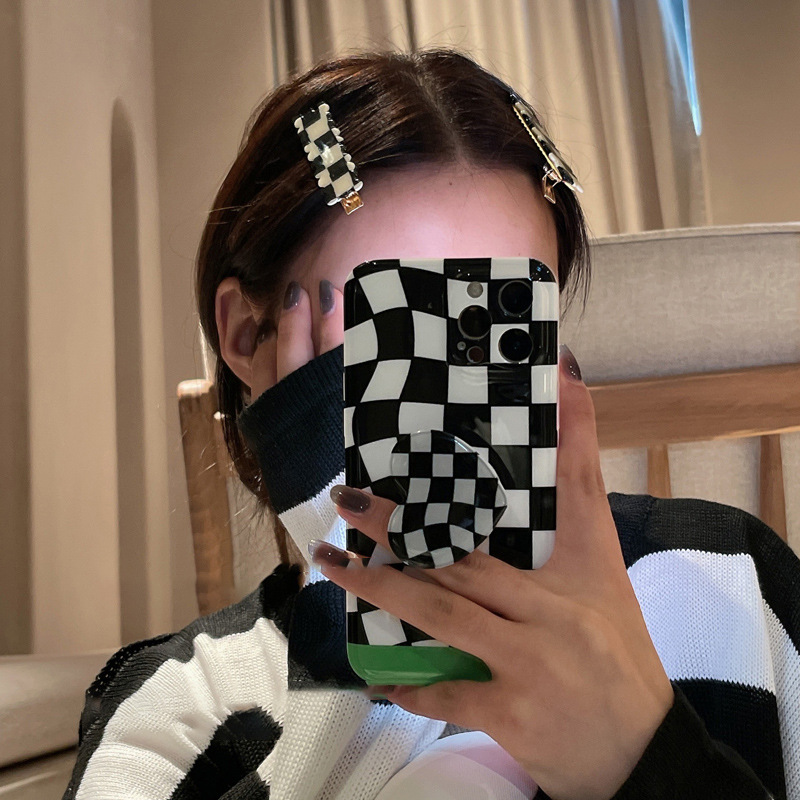 Korean Style Black and White Chessboard Plaid Barrettes Ins Girl Cute Vintage Acrylic Bangs Broken Hair Duckbill Side Clip Hair Accessories