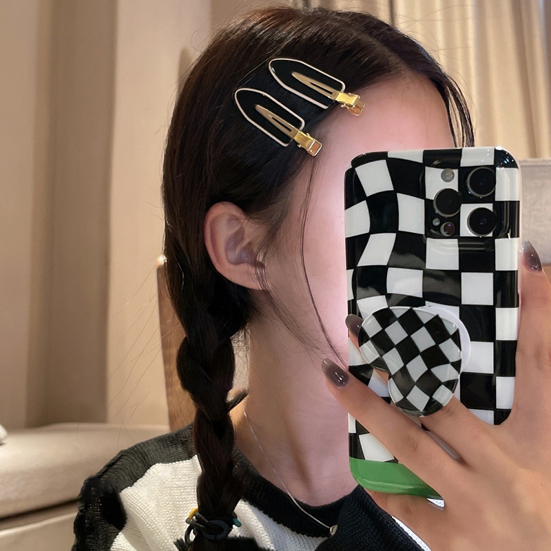 Korean Style Black and White Chessboard Plaid Barrettes Ins Girl Cute Vintage Acrylic Bangs Broken Hair Duckbill Side Clip Hair Accessories