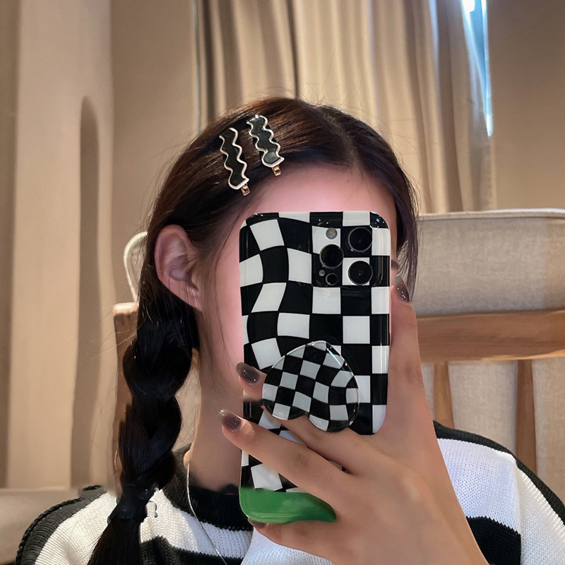 Korean Style Black and White Chessboard Plaid Barrettes Ins Girl Cute Vintage Acrylic Bangs Broken Hair Duckbill Side Clip Hair Accessories