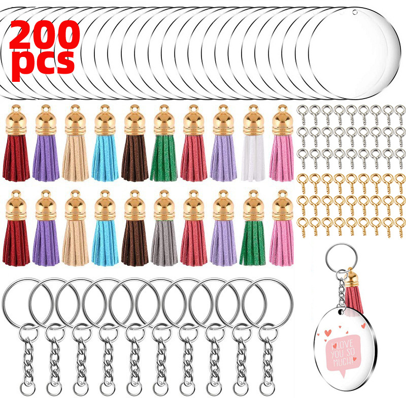 Creative Style Amazon Cross-Border DIY Tassel Acrylic Key Chain Embryo Couple Pendant Pendant Key Ring Set