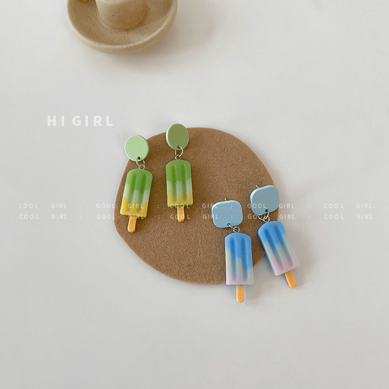 925 Silver Needle Acrylic Summer Cool Contrast Color Ice Cream Earrings Korean Personalized Earrings Stylish Minimalism Earrings Women